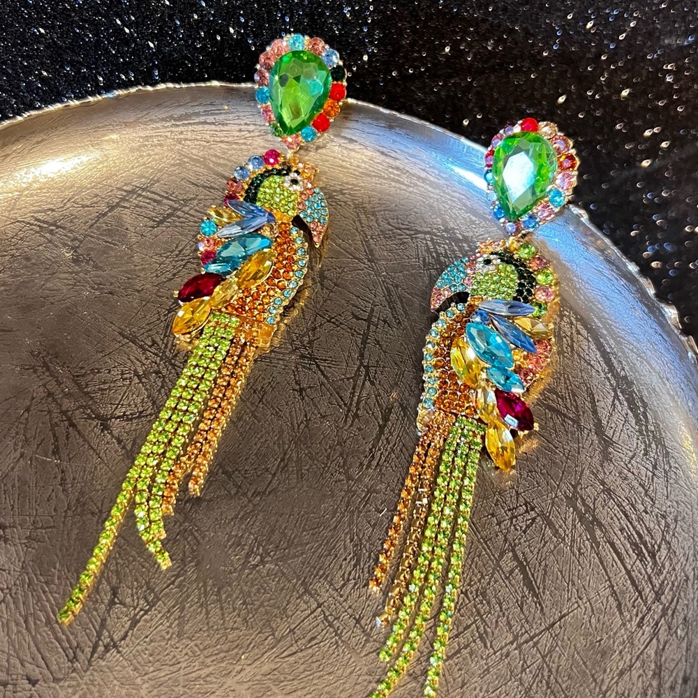 💎New Shiny Colorful Rhinestone Parrot Earrings
